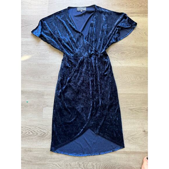 Anthropologie Sunday In Brooklyn Holiday Blue Velvet Faux Wrap Dress‎ US SZ XS - Picture 1 of 3